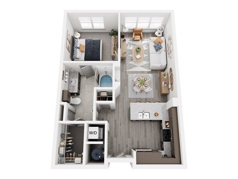 Floor plan for 1 bed, 1 bath, 714 sqft